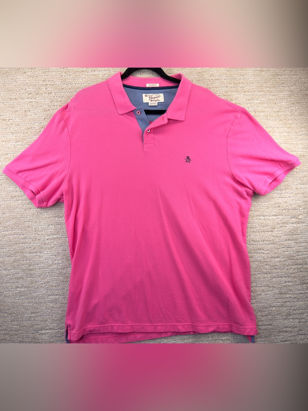 Great Condition Original Penguin Men's Pink/Magenta Polo Shirt, Size XL